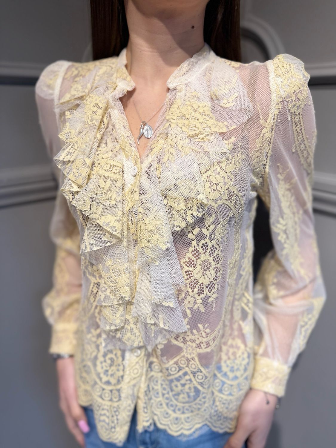 MOTEL - camicia in pizzo con rouges S26C139 giallino