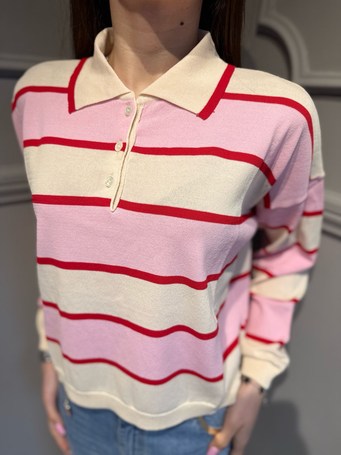 VICOLO - maglia a polo in filo leggerissimo 2AB2115 rosa/rosso