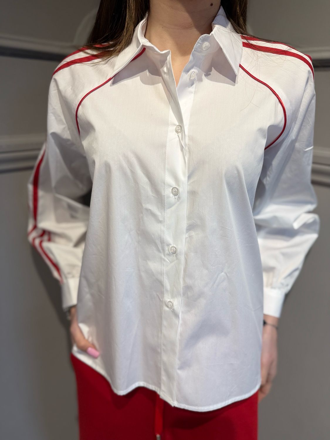 MOTEL - camicia in popeline di cotone con bande laterali 26-03/MO