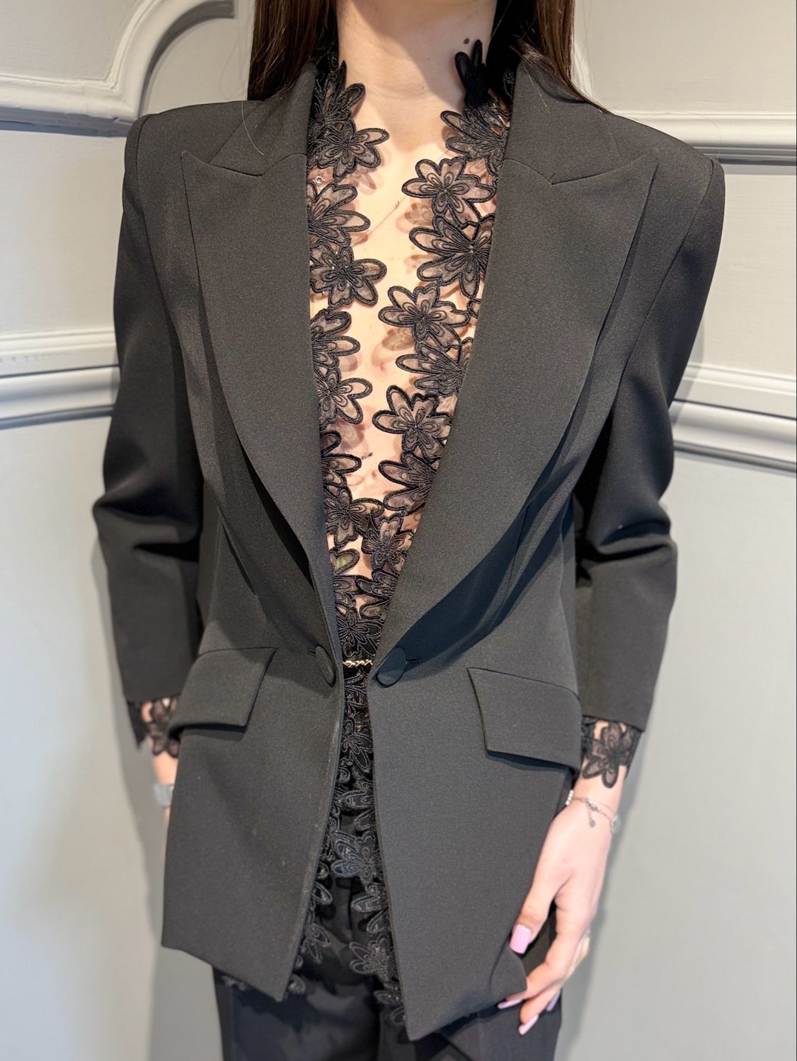 BABYLON - giacca con toulle ricamato W S00702 nero