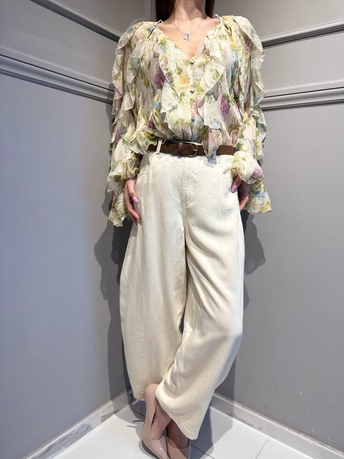 MOTEL - pantalone in tessuto fluido PE264202 burro