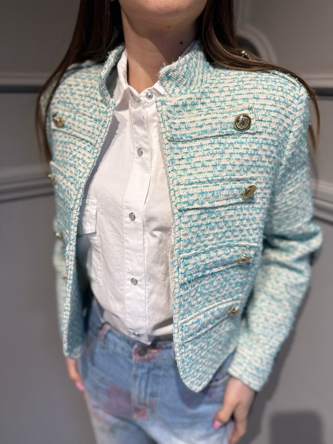 MOTEL - giacca chanel modello Napoleone 26B4327 turchese