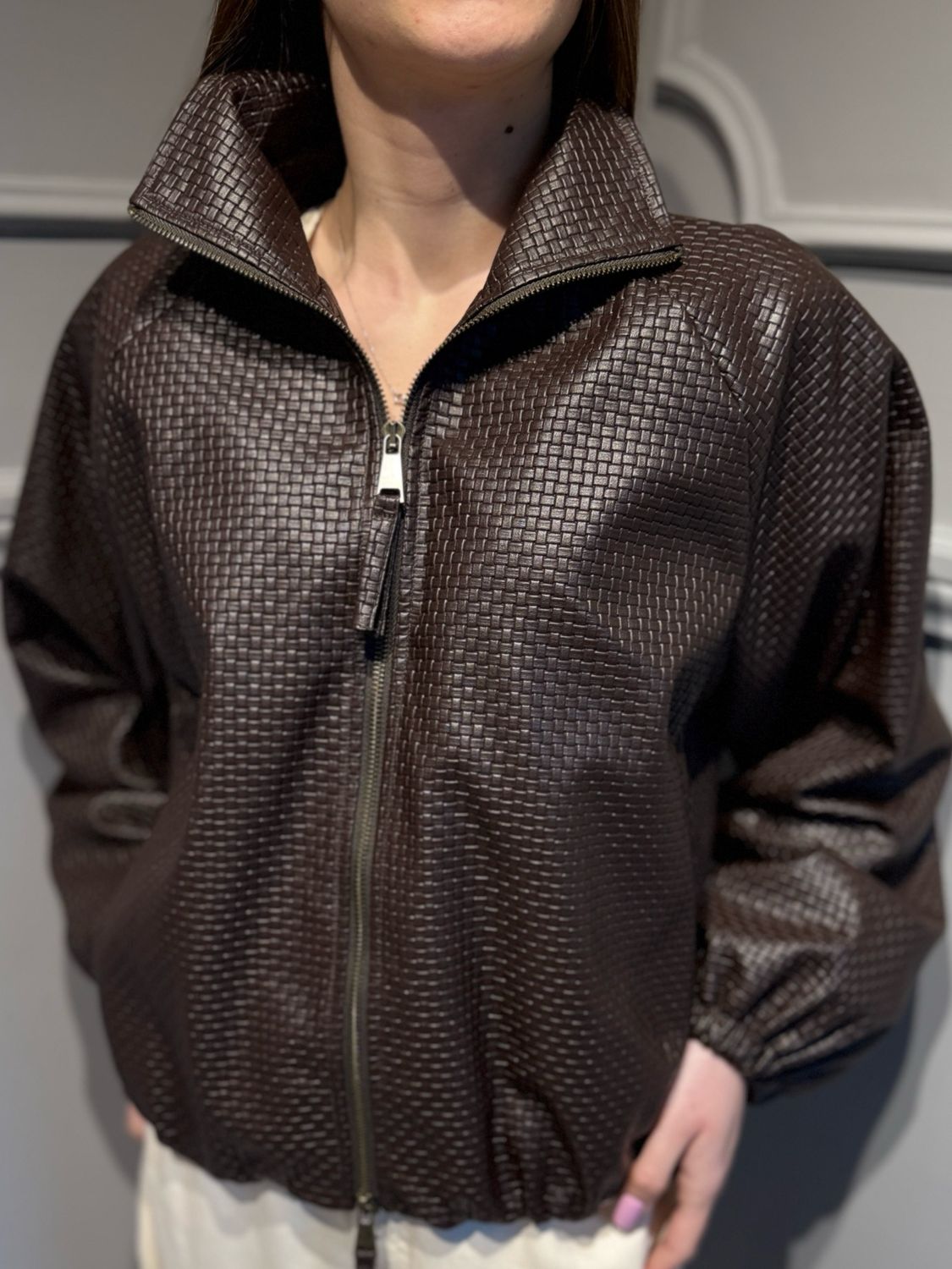 MOTEL - bomber in ecopelle lavorazione intrecciata S26J895 moro