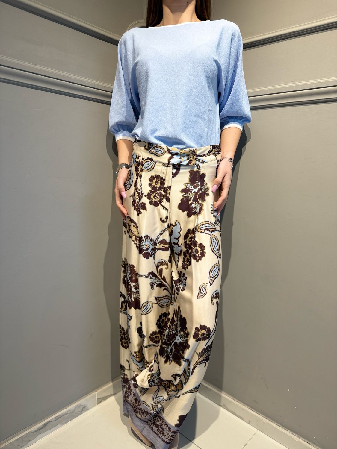 MOTEL - pantalone in viscosa a fantasia a palazzo PE264073 variante unica