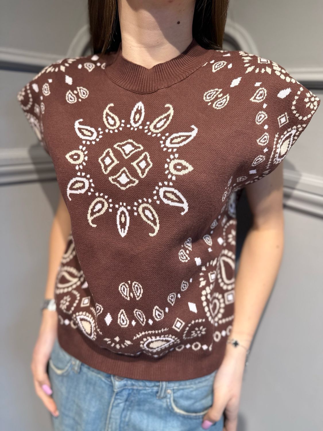 TENSIONE IN - gilet fantasia bandana P6HMT05A459 moro