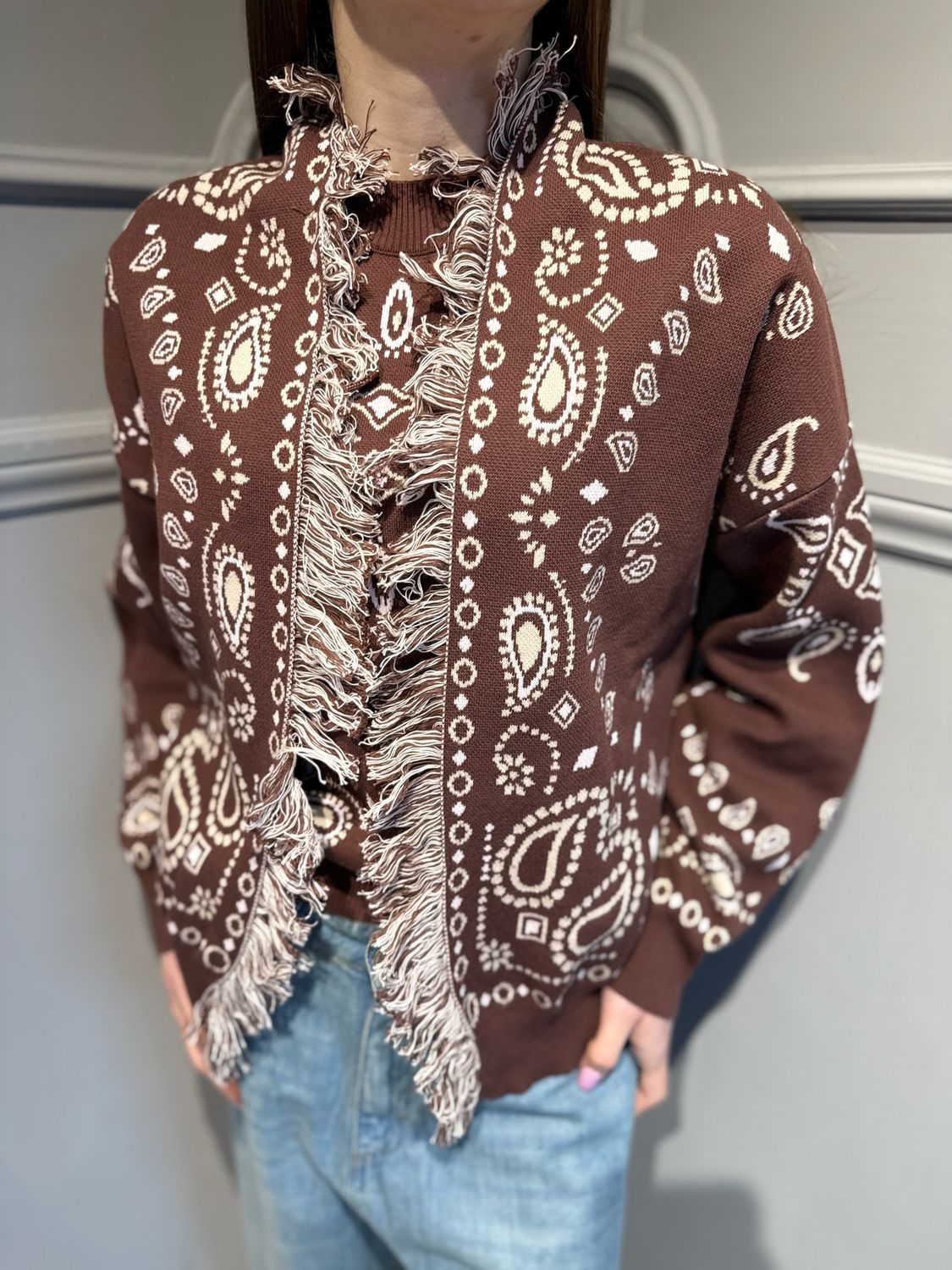 TENSIONE IN - cardigan fantasia bandana P6HMG37 moro