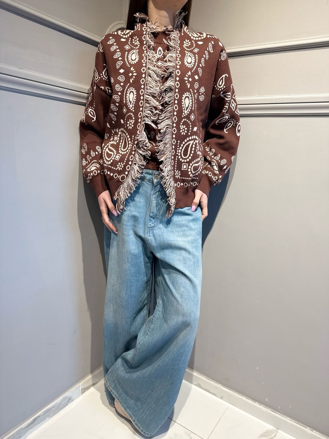 TENSIONE IN - cardigan fantasia bandana P6HMG37 moro