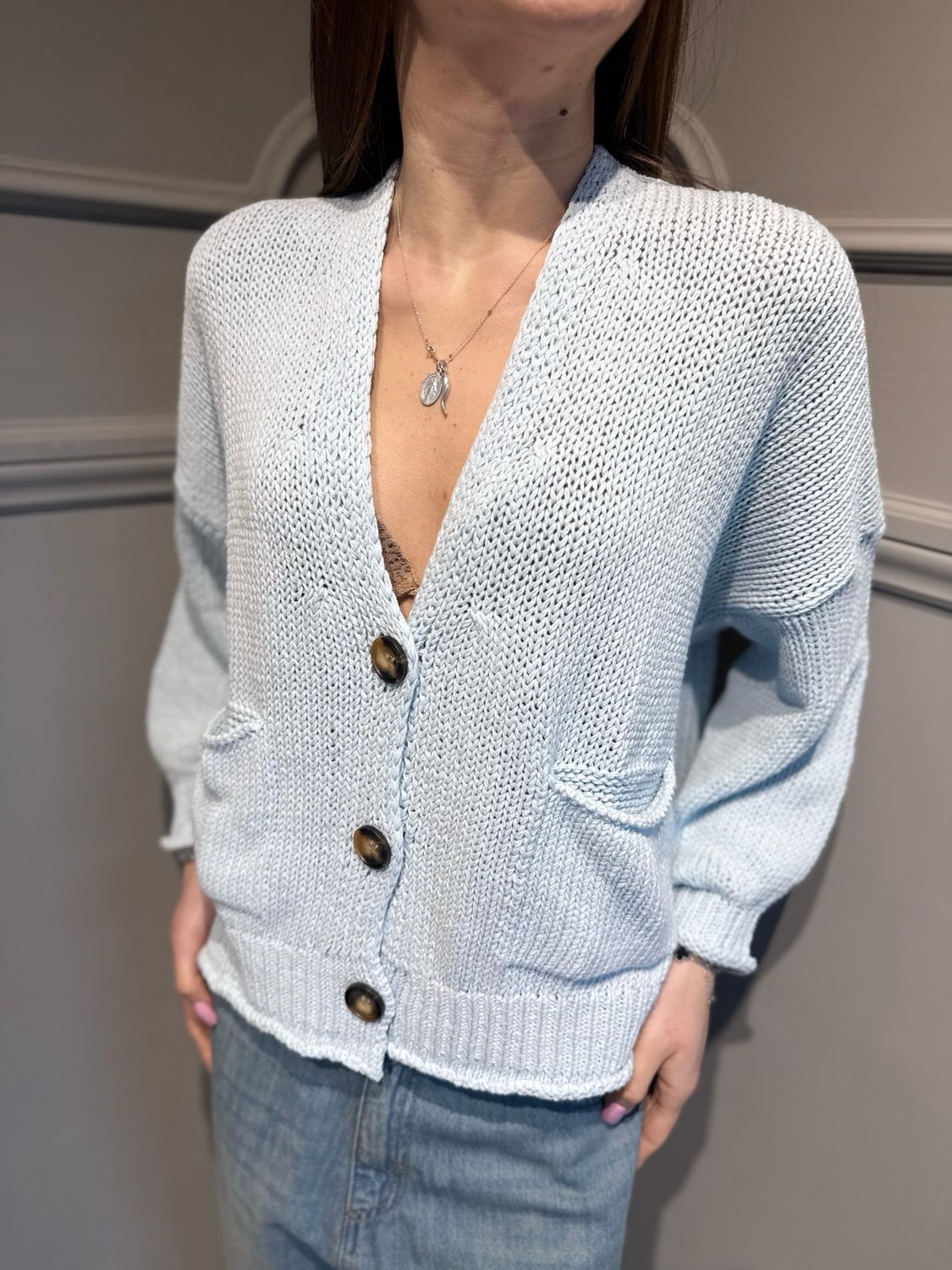 VICOLO - cardigan in filo 3AB3015 celeste