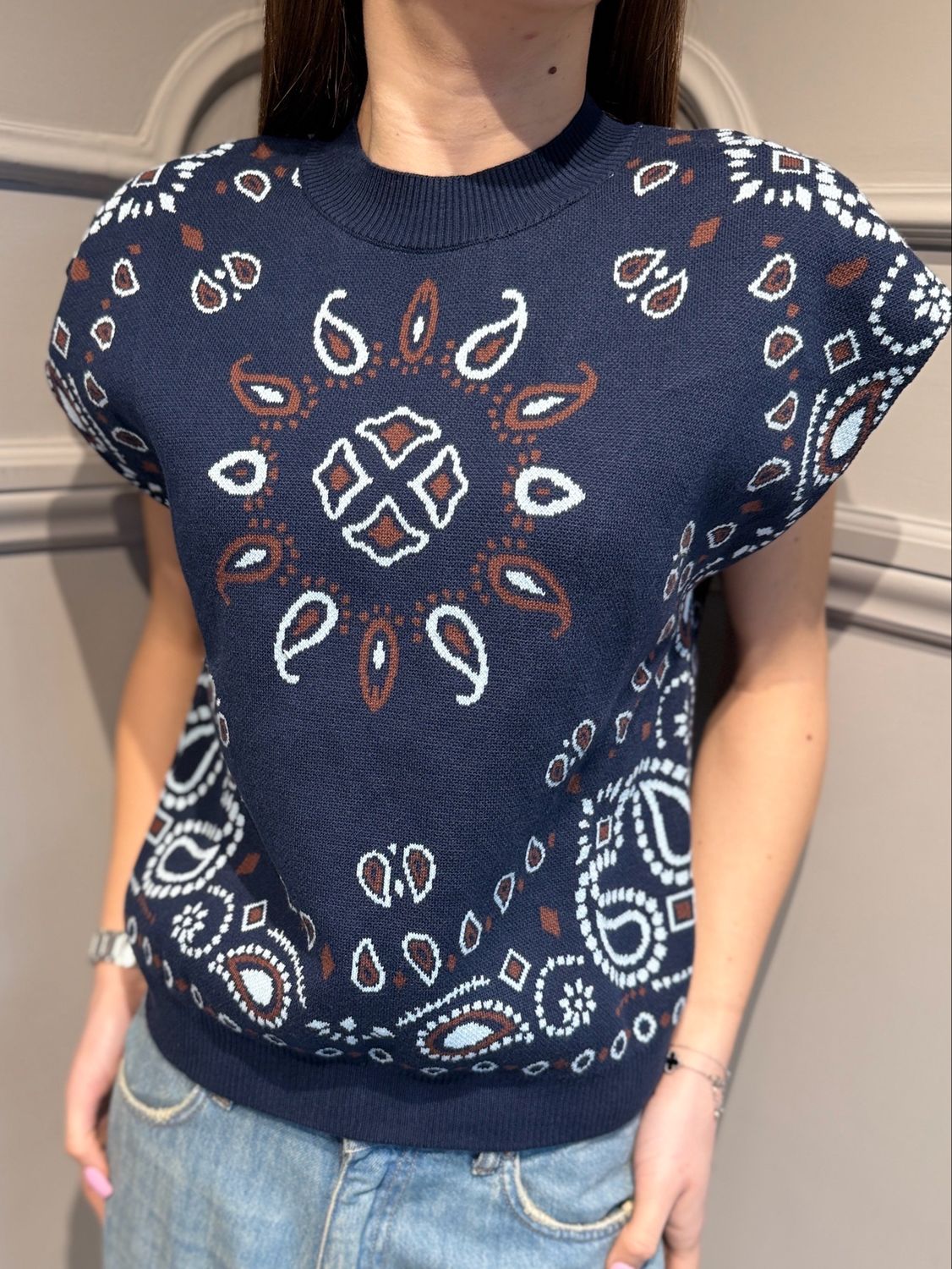 TENSIONE IN - gilet fantasia bandana P6HMT05A459 blu navy