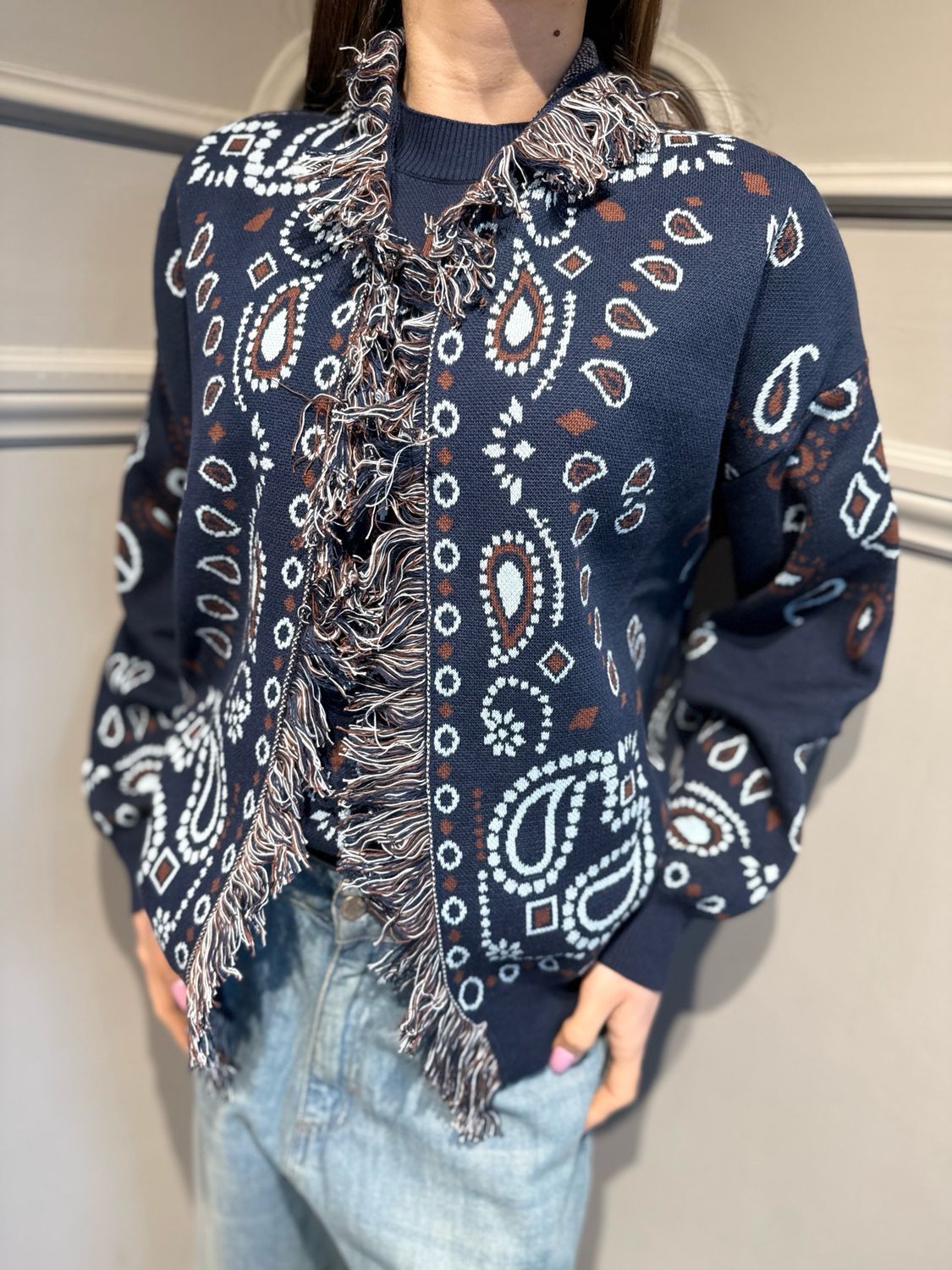 TENSIONE IN - cardigan fantasia bandana P6HMG37A449 blu navy