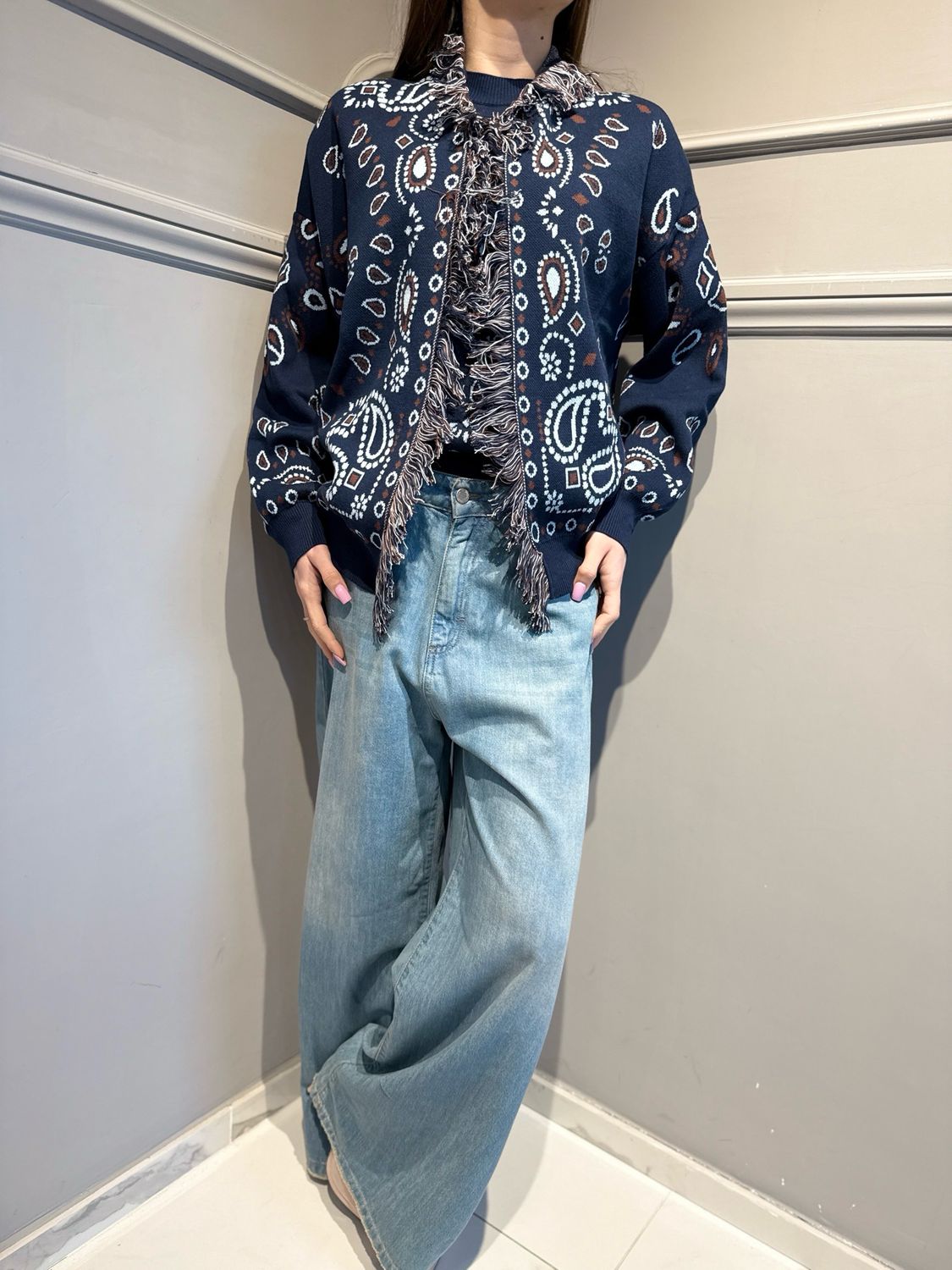 TENSIONE IN - cardigan fantasia bandana P6HMG37A449 blu navy