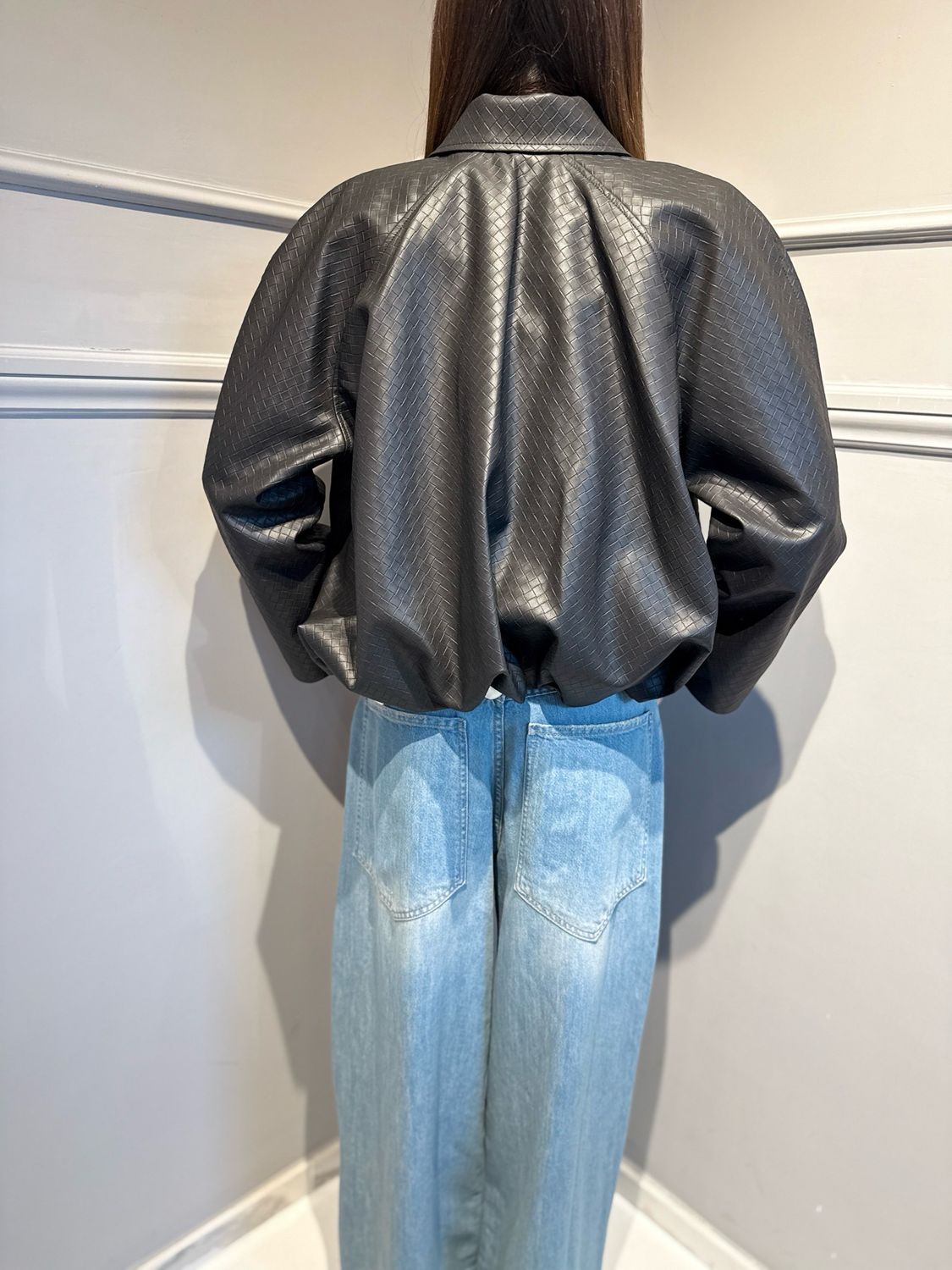 TENSIONE IN - bomber in ecopelle intrecciata 26B4008 nero