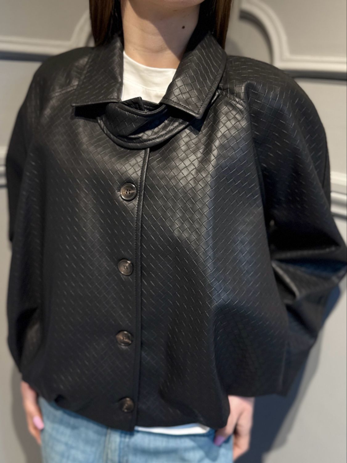 TENSIONE IN - bomber in ecopelle intrecciata 26B4008 nero