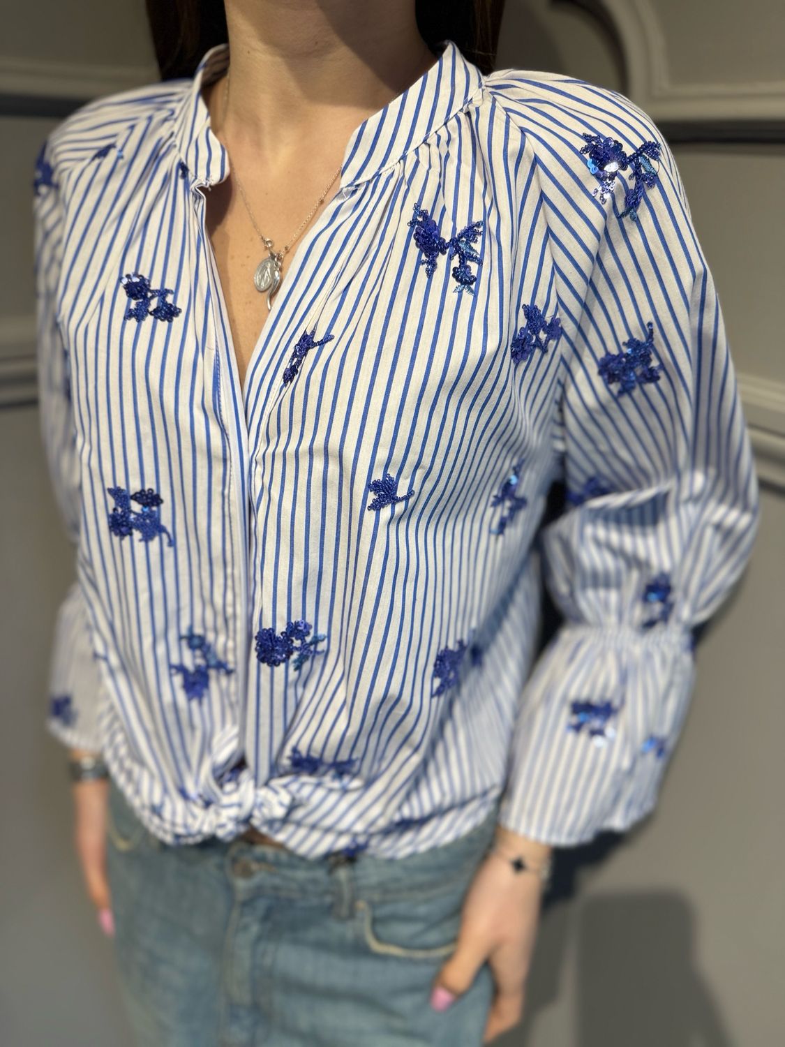 TENSIONE IN - camicia in cotone con paillettes S26C999 celate