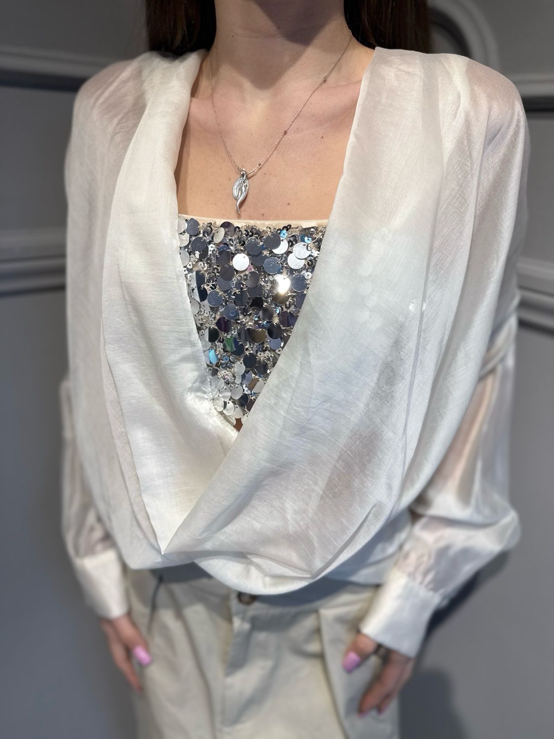 HAVE ONE - camicia + fascia in paillettes CVS-Q071 burro/argento