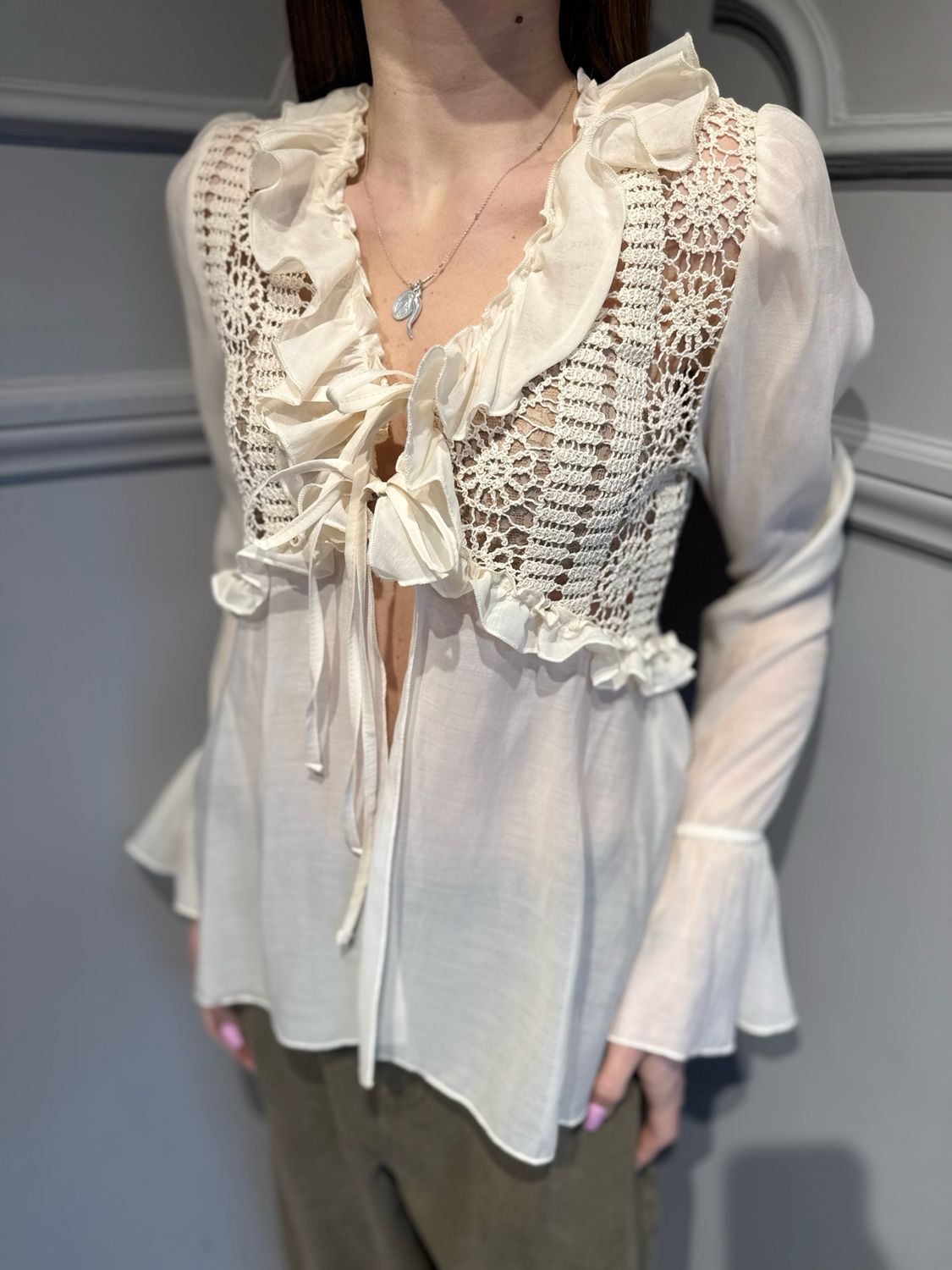 MOTEL - camicia con lavorazione uncinetto RI1160 avorio