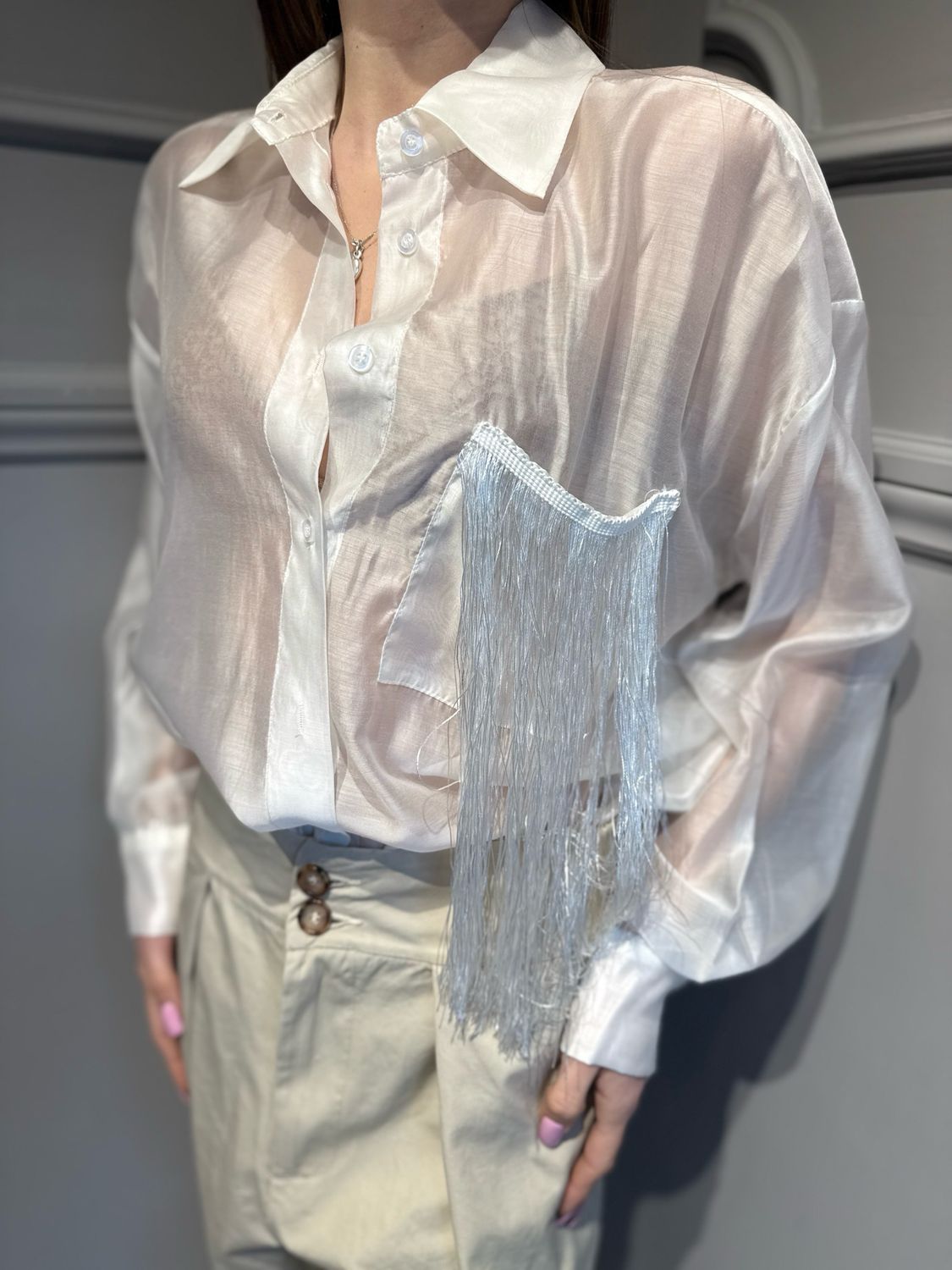 HAVE ONE - camicia con tasca con frange CVS-Q236 burro