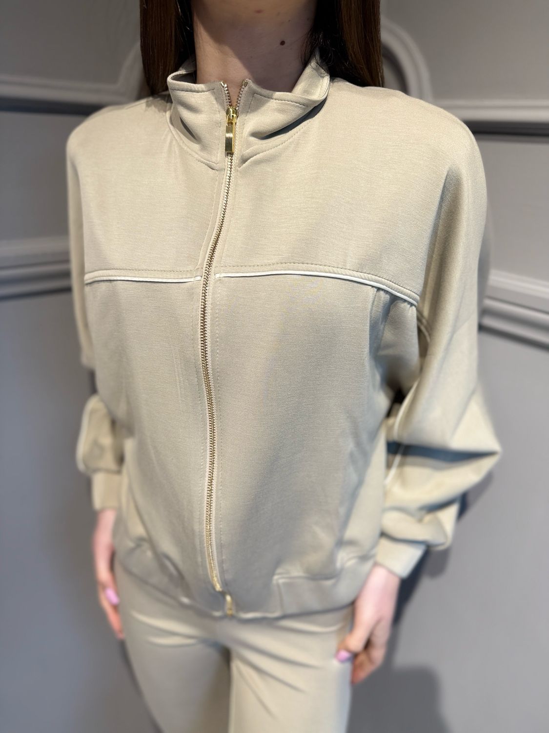 HAVE INE - giacca felpa zip FMI-Q004 salvia/burro