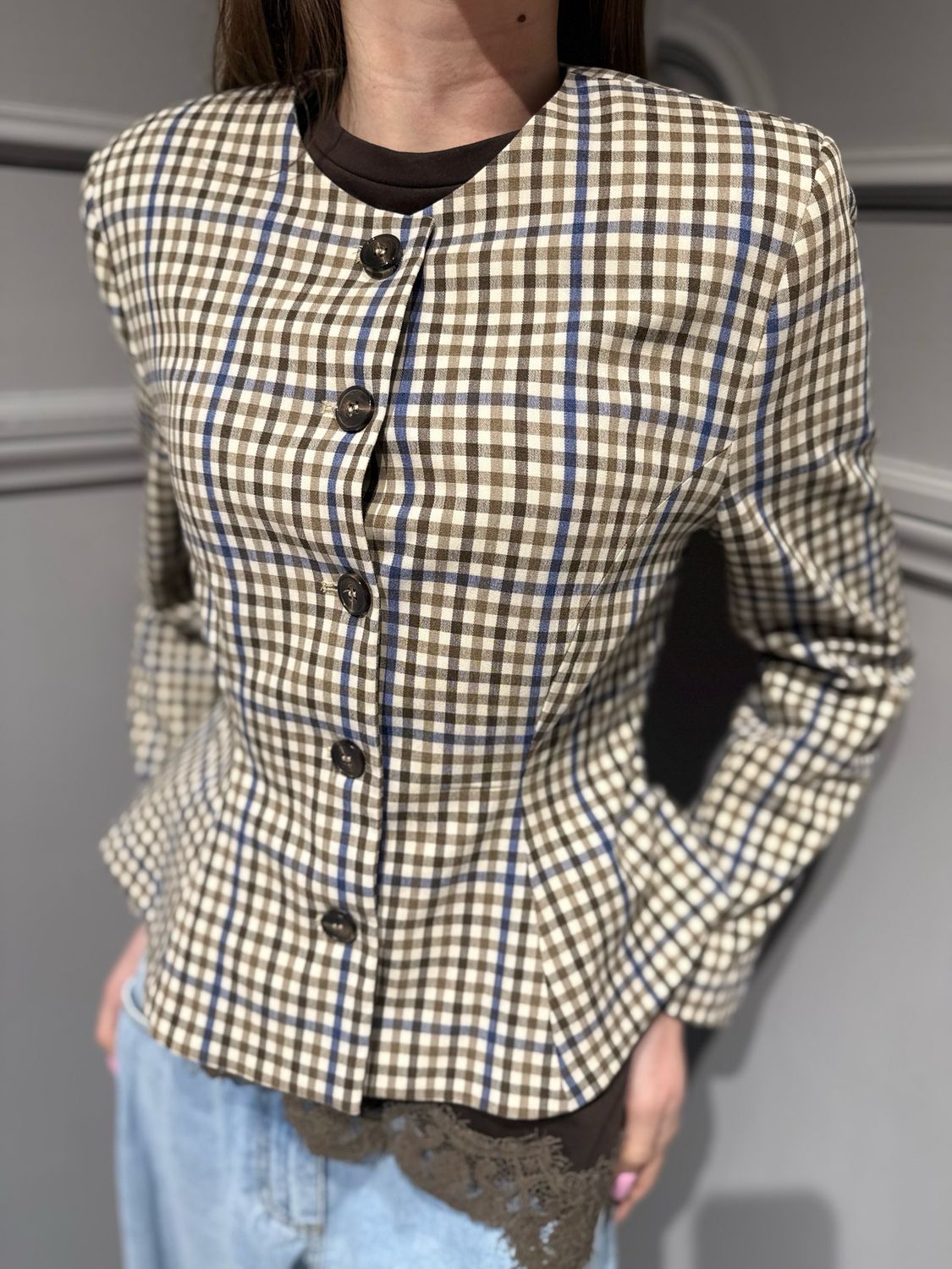 TENSIONE IN - giacca chanel 26B4526 quadro blu/moro/burro