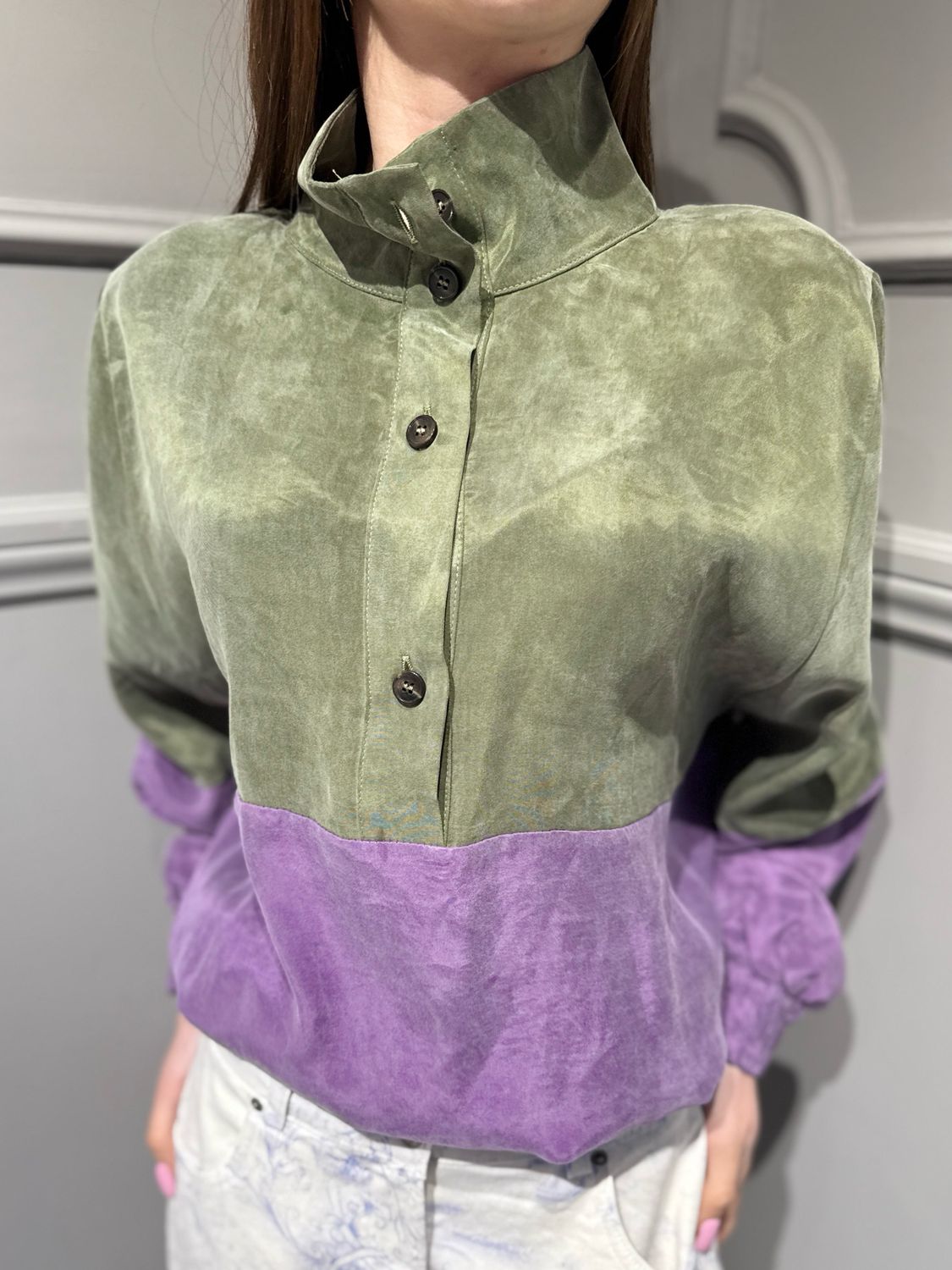 TENSIONE IN - maglia bicolore 26M4417 lavanda/militare