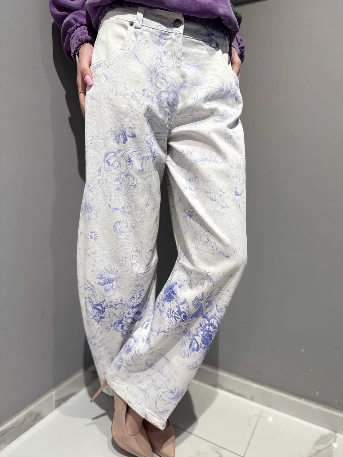 MOTEL - pantalone Baloon fantasia fiori S26P990 celeste