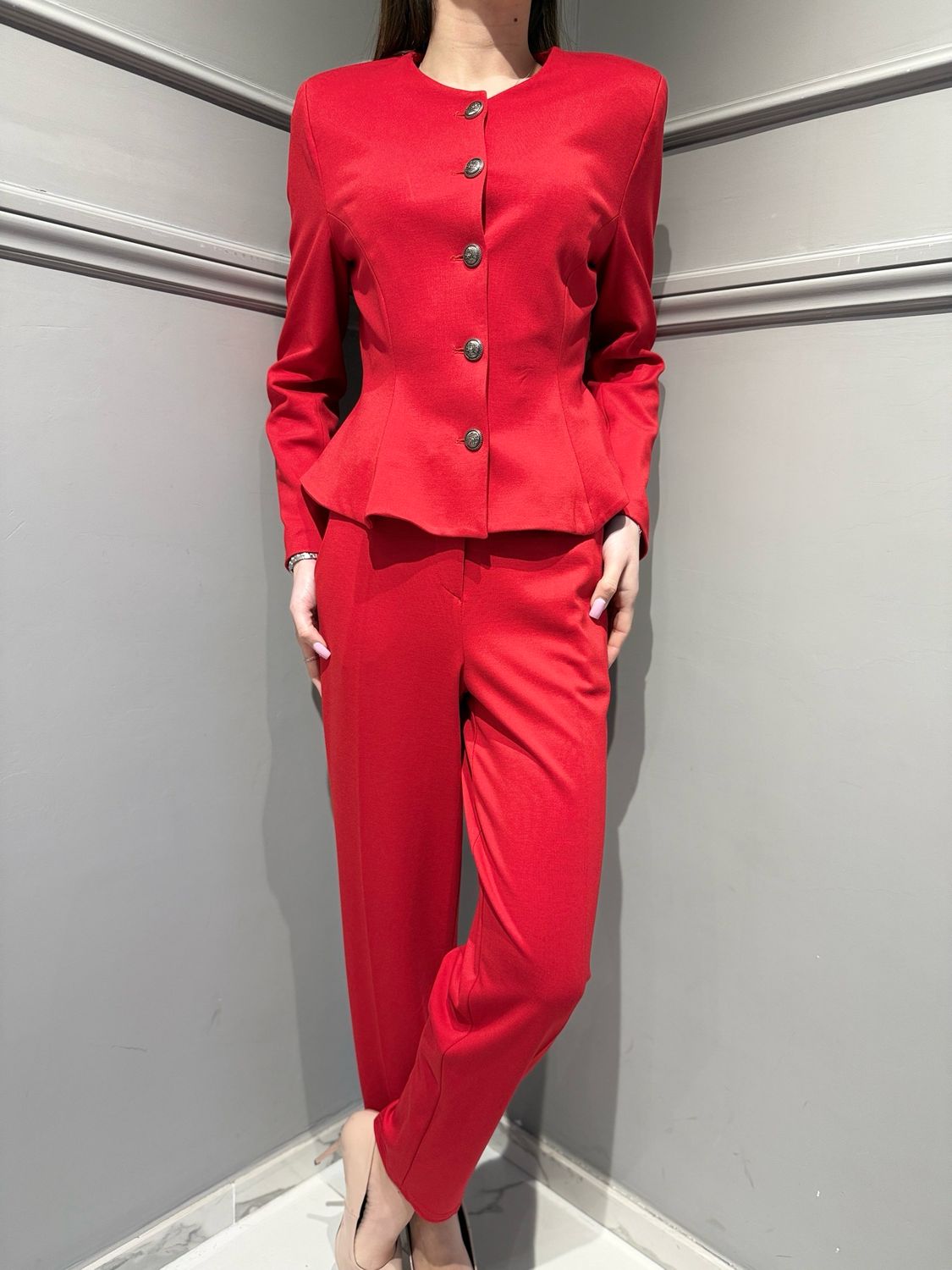 TENSIONE IN - pantalone in punto Milano con elastico in vita 26P4441 rosso