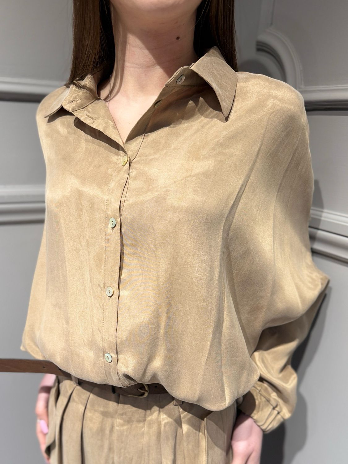 TENSIONE IN - camicia over in seta lavata palmira PE26-2046CAMP beige