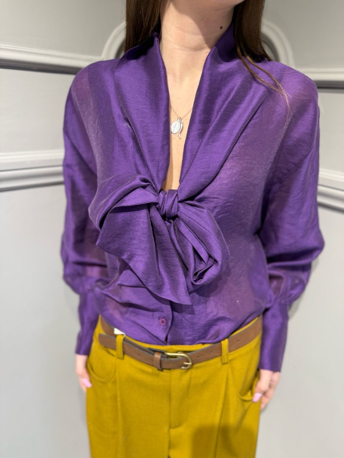 TENSIONE IN - camicia in tencell con fiocco PE260140 viola