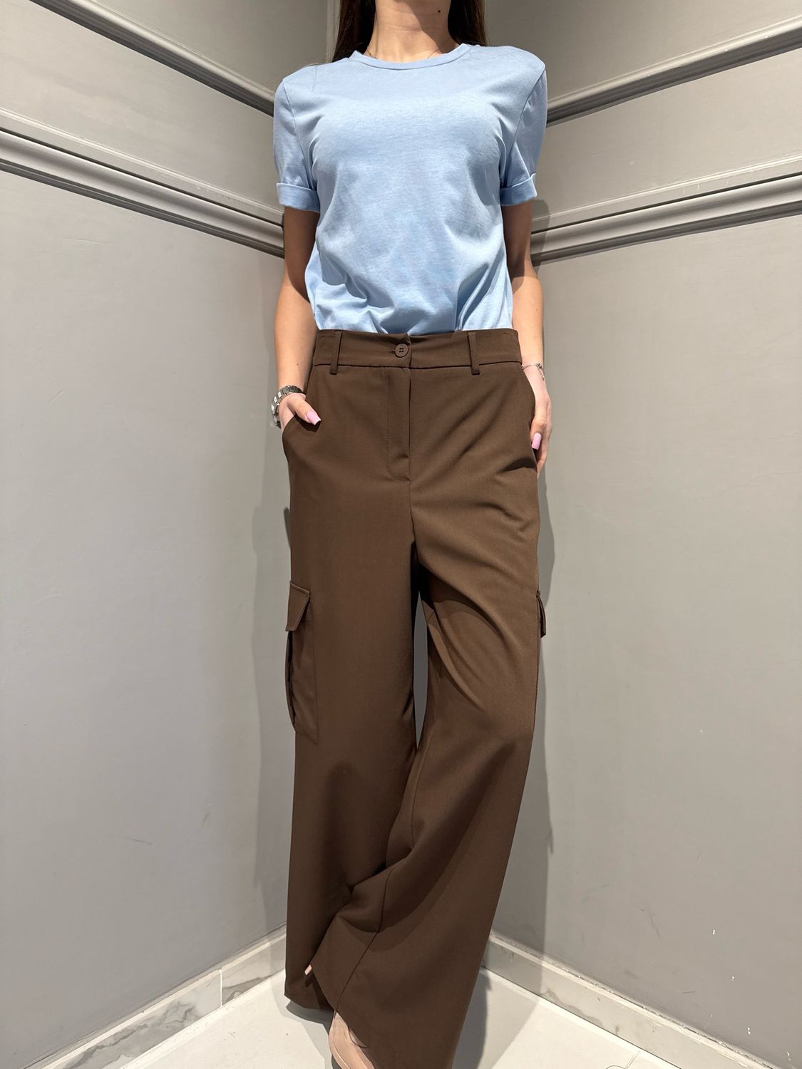 MOTEL - pantalone a palazzo con tasconi 26P4066 moro