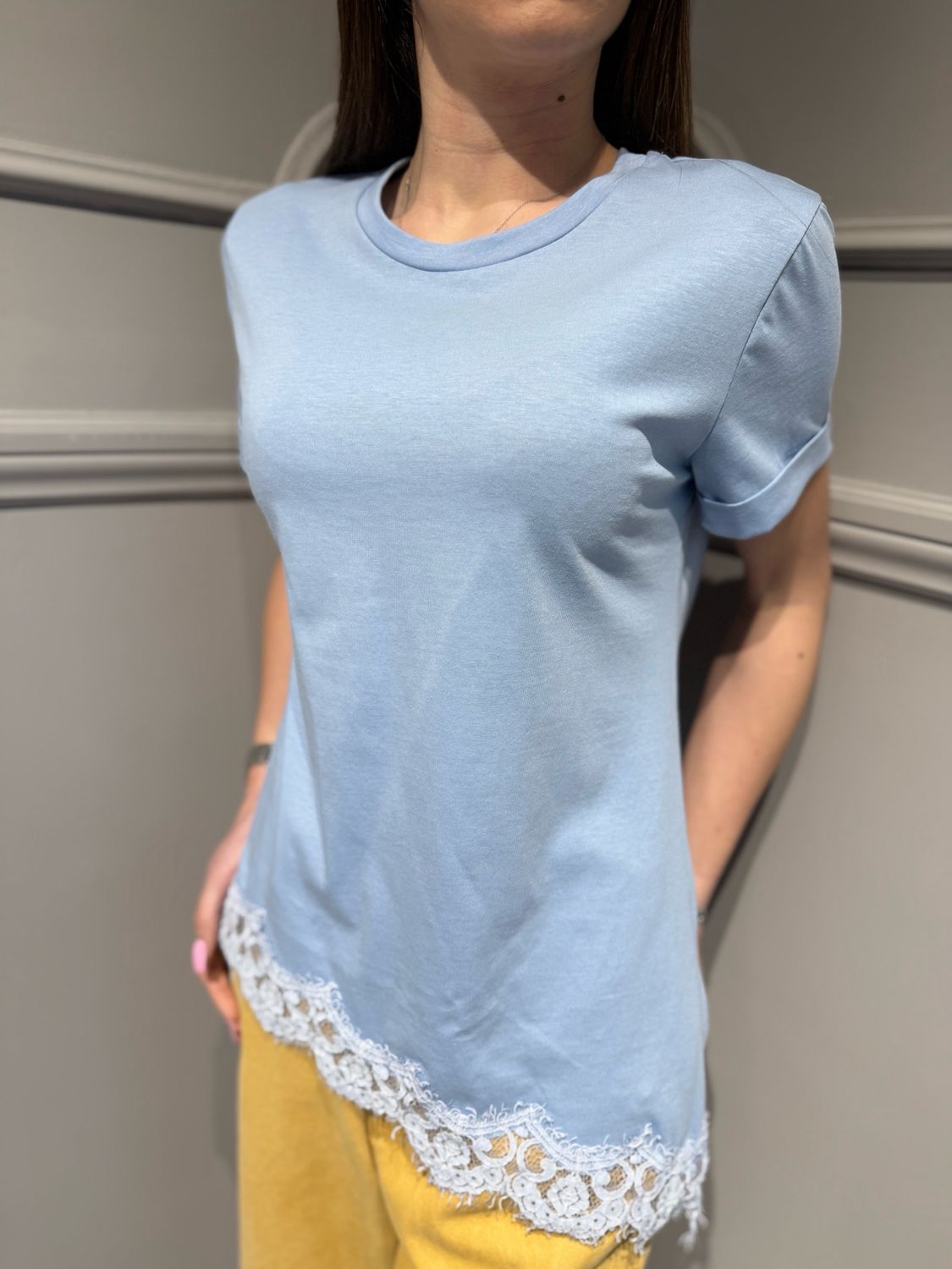 MOTEL - t-shirt con inserti in pizzo S26M952 nuvola
