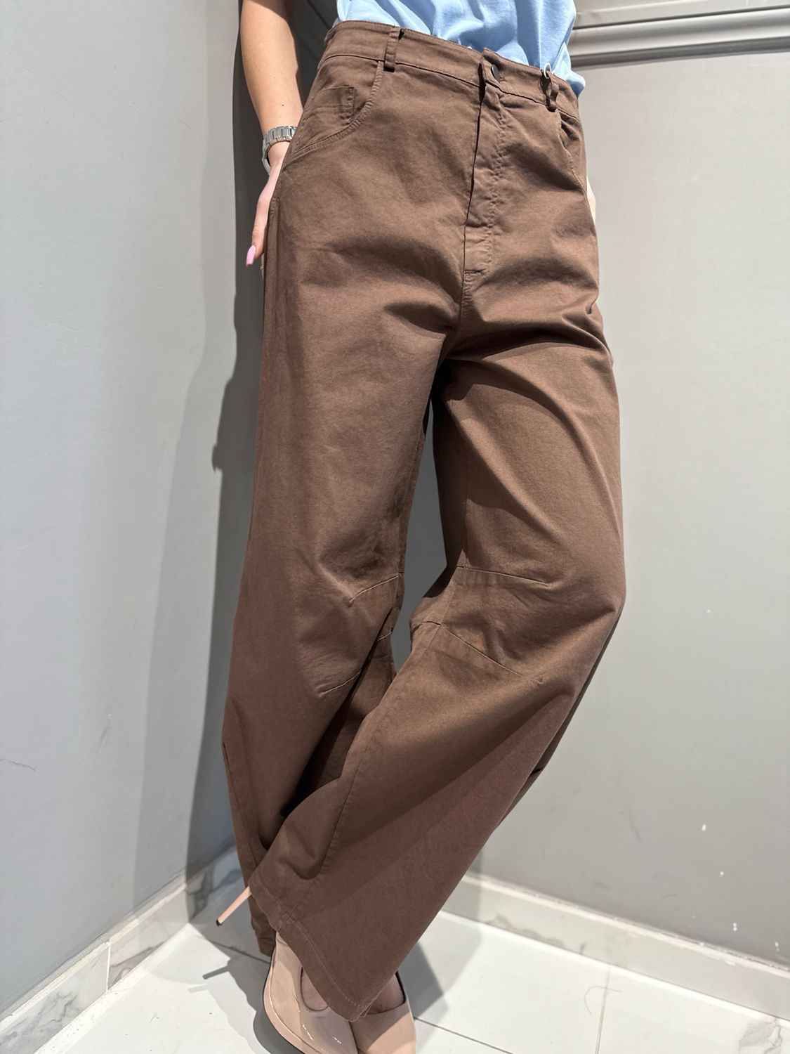 MOTEL - pantalone Baloon in cotone elasticizzato PA5539 moro