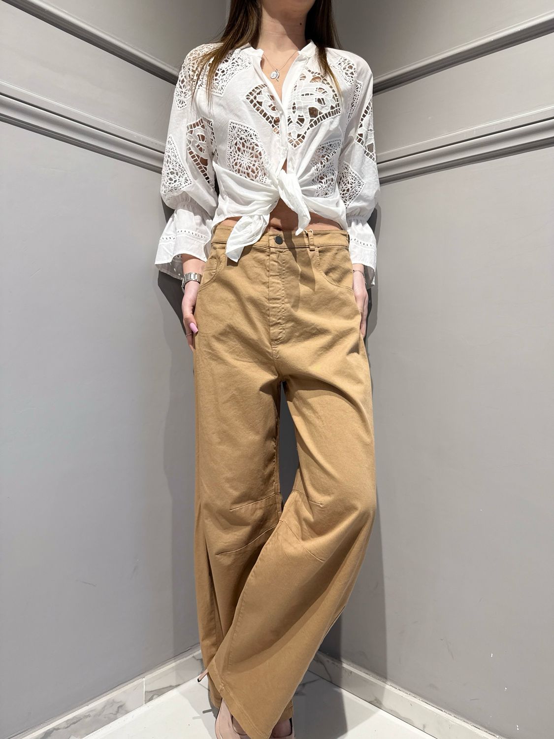 MOTEL - pantalone Baloon in cotone elasticizzato PA5539 avena