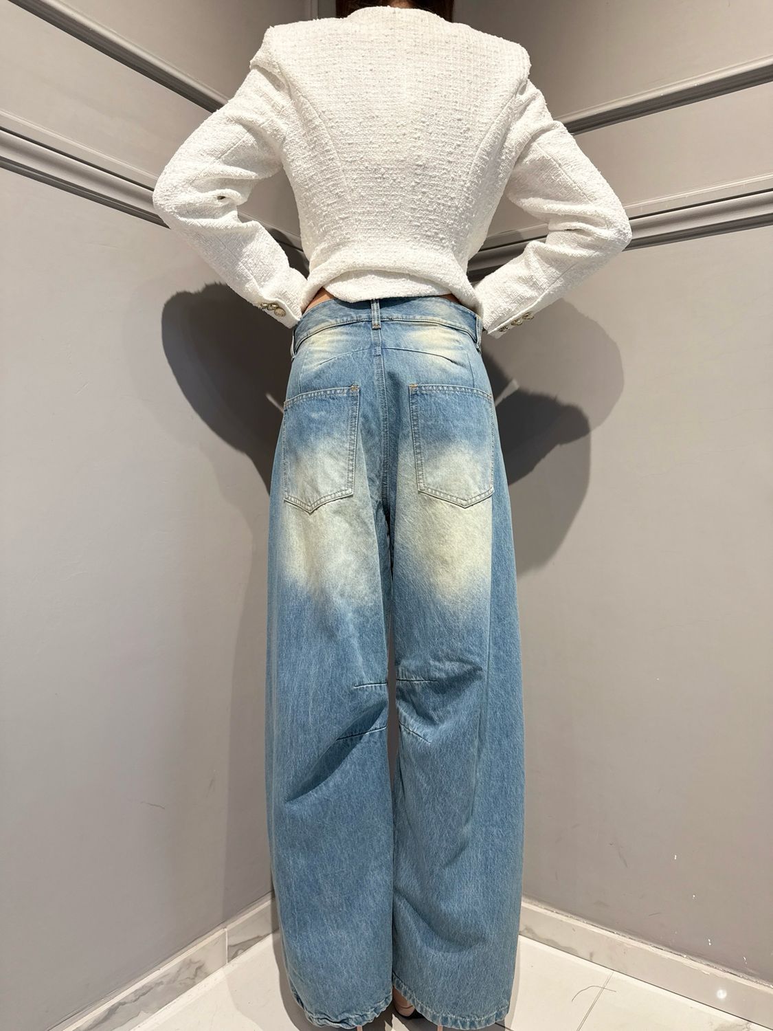 MOTEL - jeans fermo con applicazioni in pizzo ricamato HY1256 denim/bianco