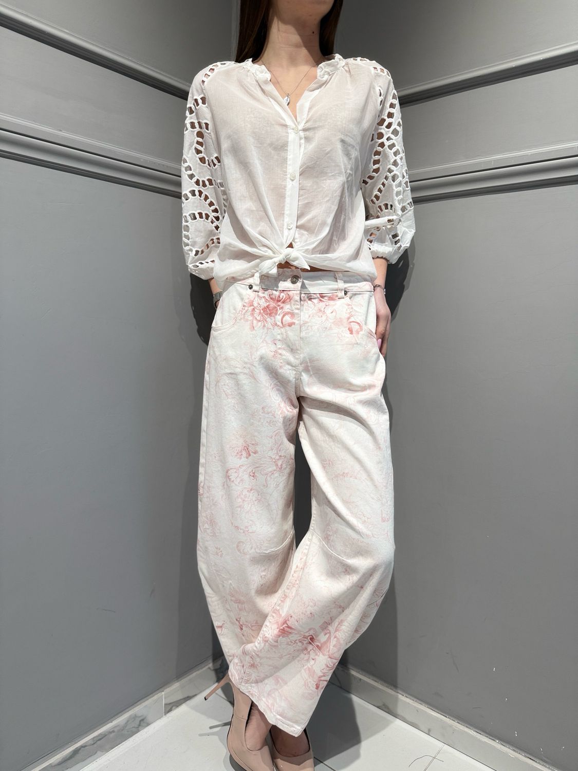 MOTEL - camicia in missola di cotone con ricami traforiS26C982 bianco