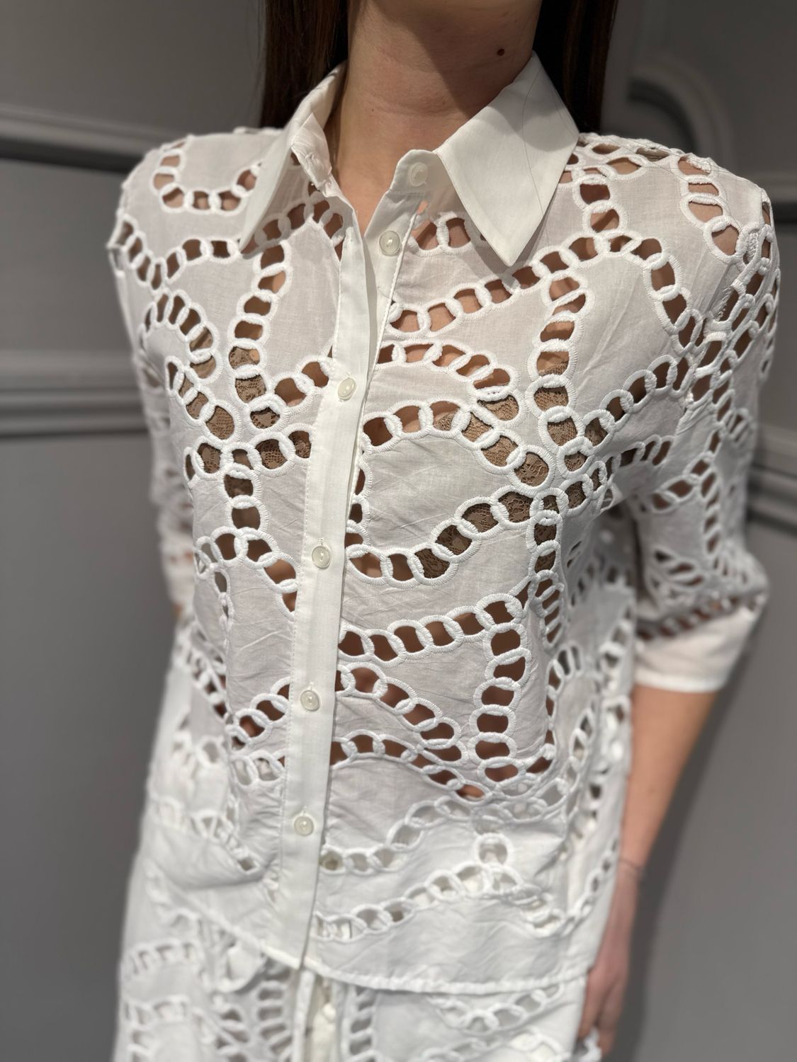 MOTEL - camicia in missola di cotone con intarsi S26C937 bianco