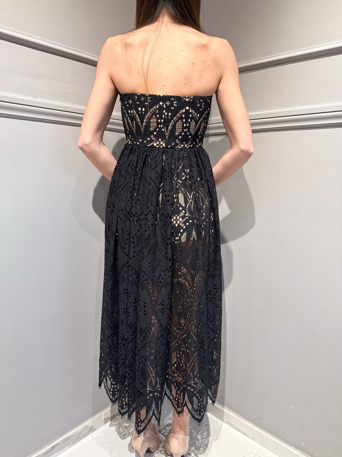 SILENCE LIMITED - abito a bustino in pizzo macrame’ effetto nude BLOOM_LACE_DRESS AB4242 black