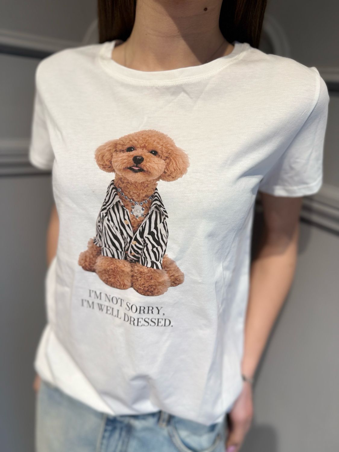 VICOLO - t-shirt barboncino con strass RAB0517 bianco