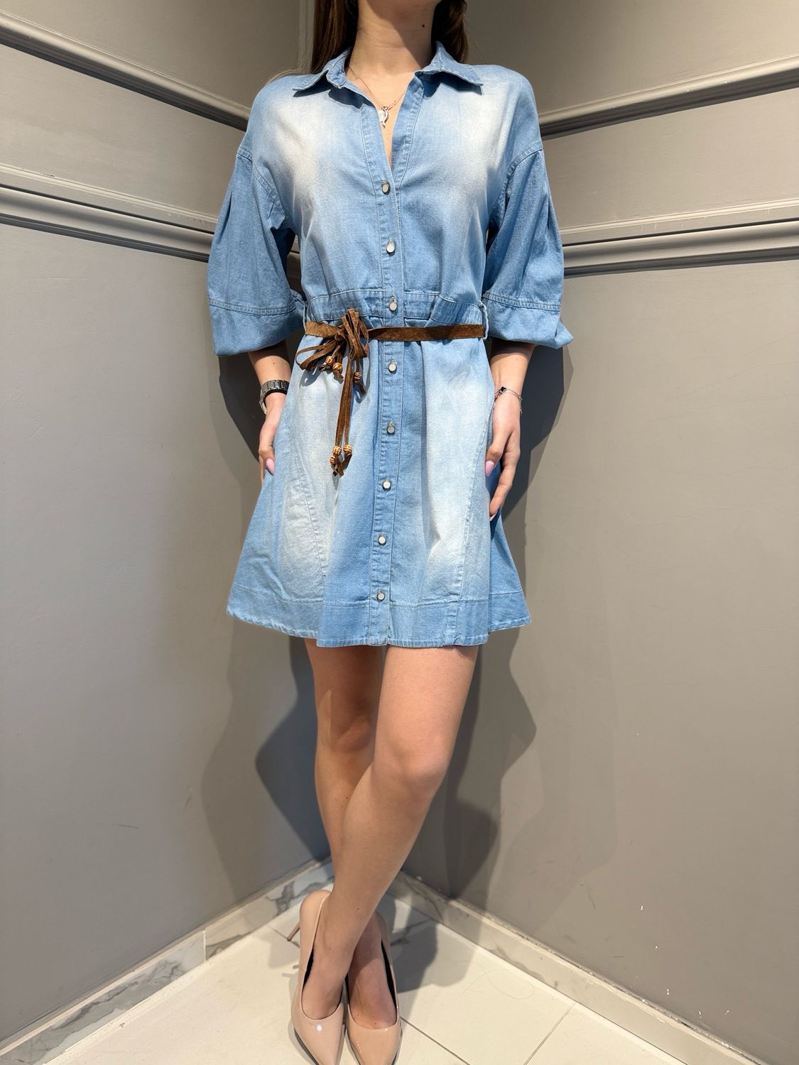 MOTEL - abito corto svasato in jeans S26AA05 variante unica