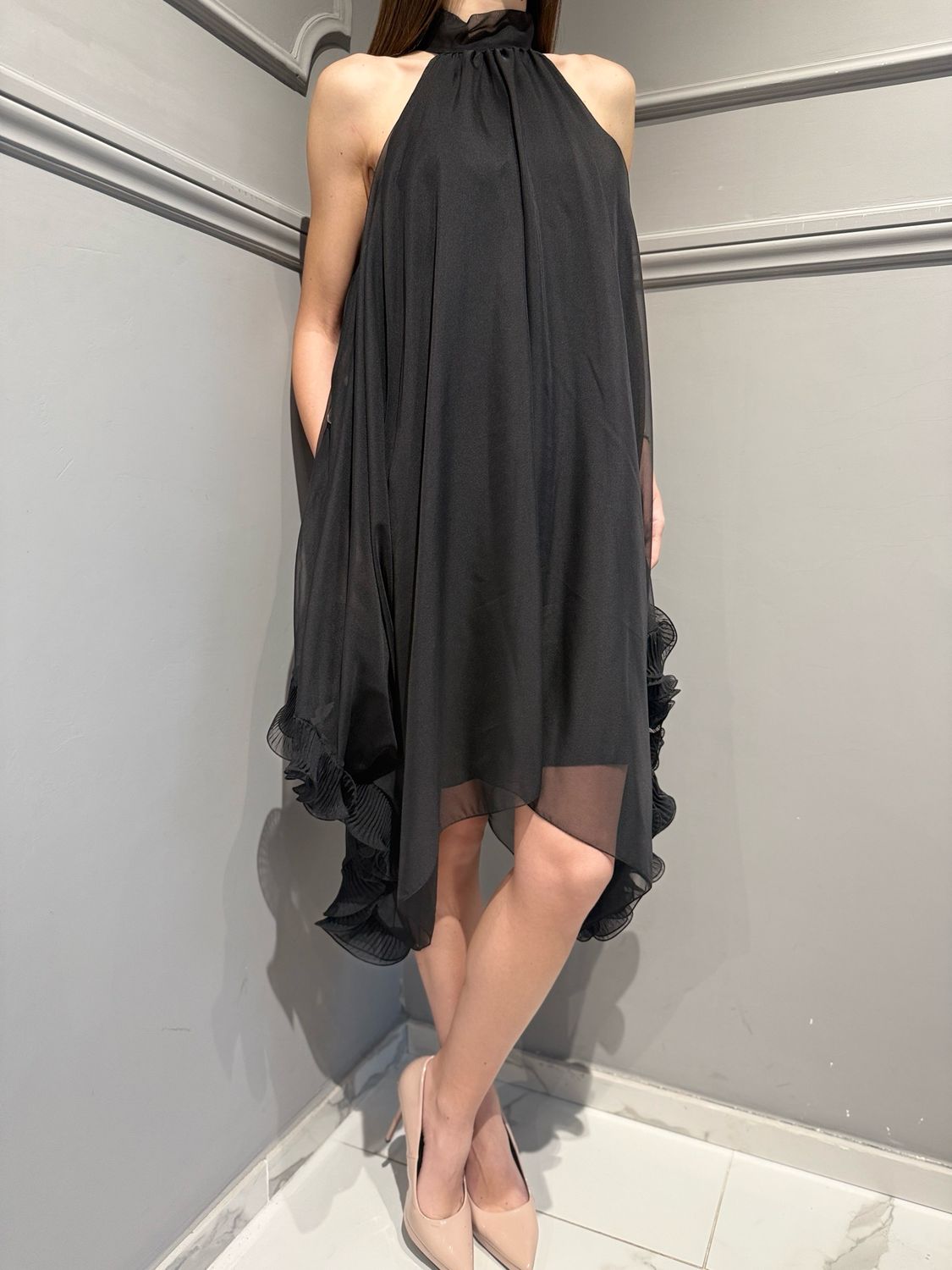 TENSIONE IN - abito con rouches A30167AT nero