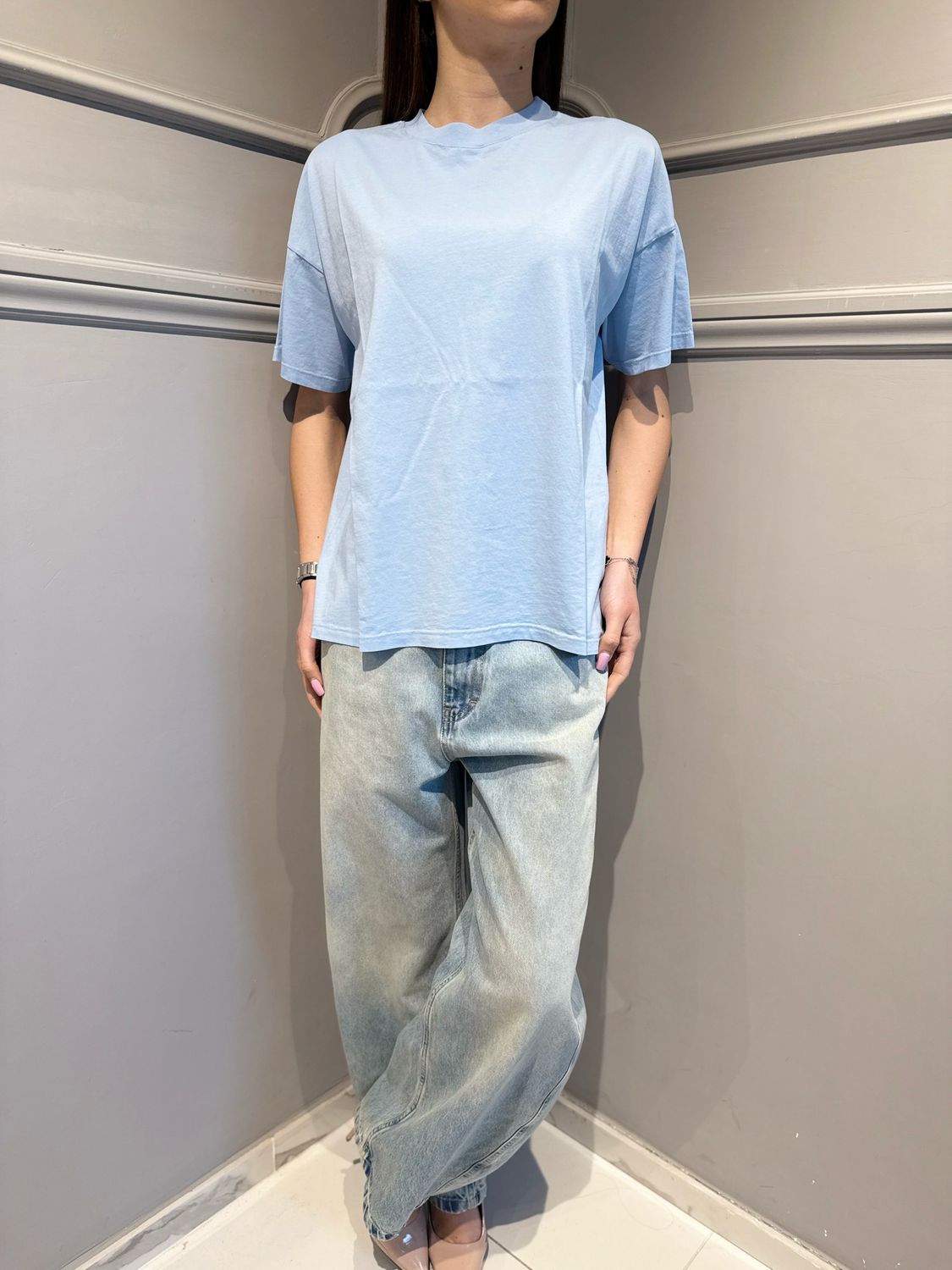 VICOLO - t-shirt over girocollo UAB0082 celeste