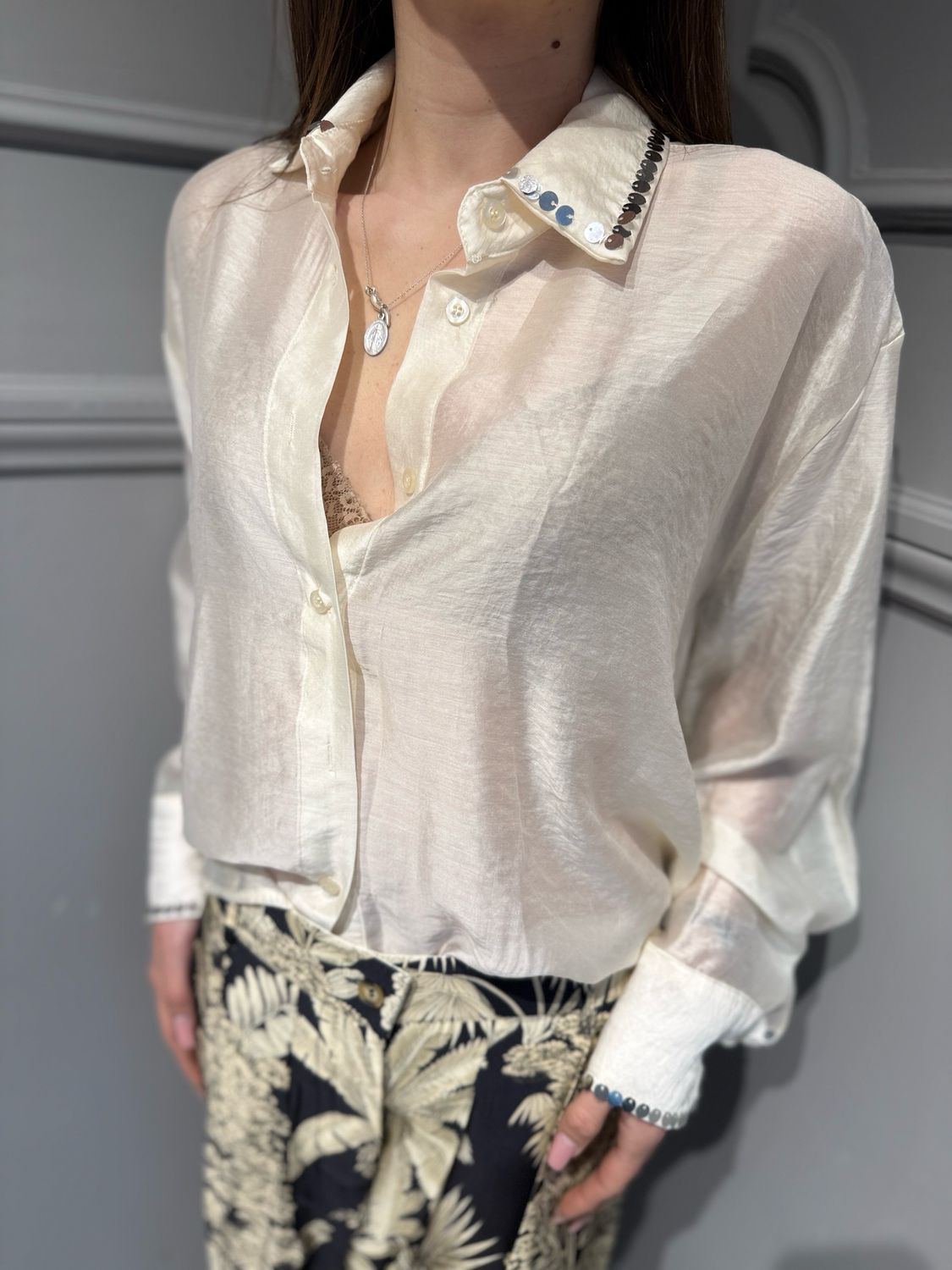 TENSIONE IN - camicia over con paillettes PE260161 burro