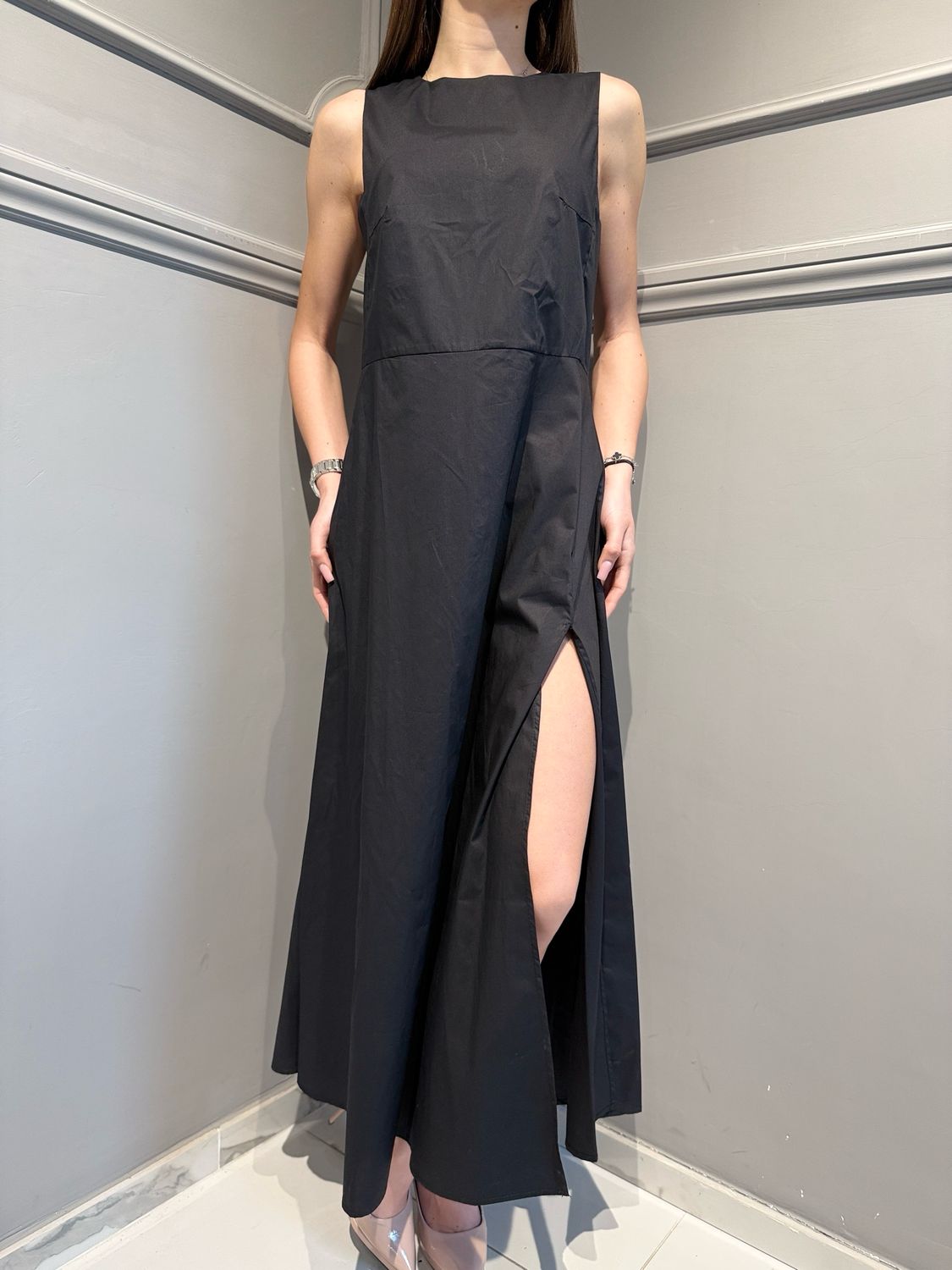 VICOLO - abito in popeline di cotone con spacco TAB1814 nero