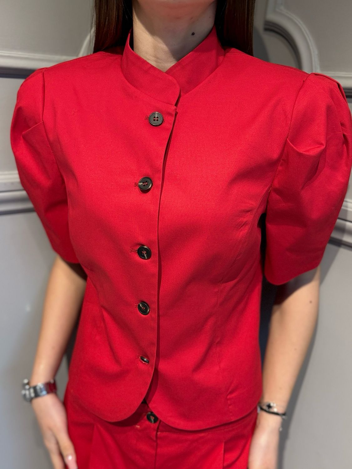 TENSIONE IN - giacca in cotone maniche a palloncino 26B4542 rosso