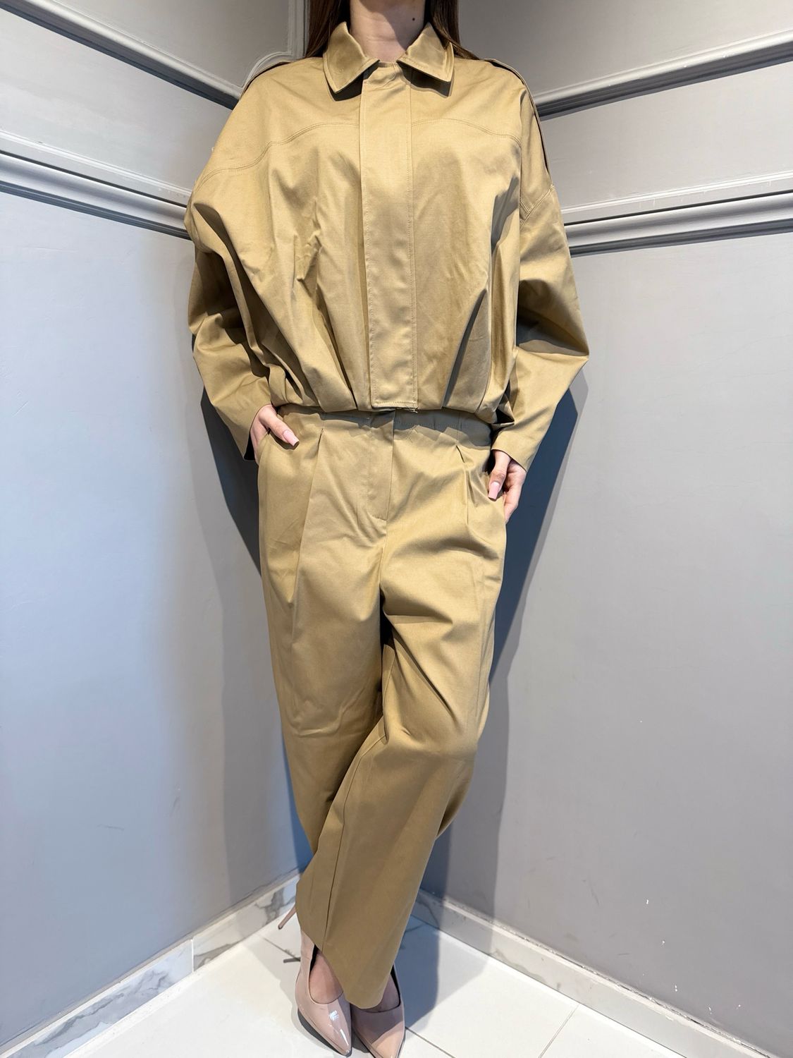 TENSIONE IN - bomber in cotone elasticizzato 26B4514 beige