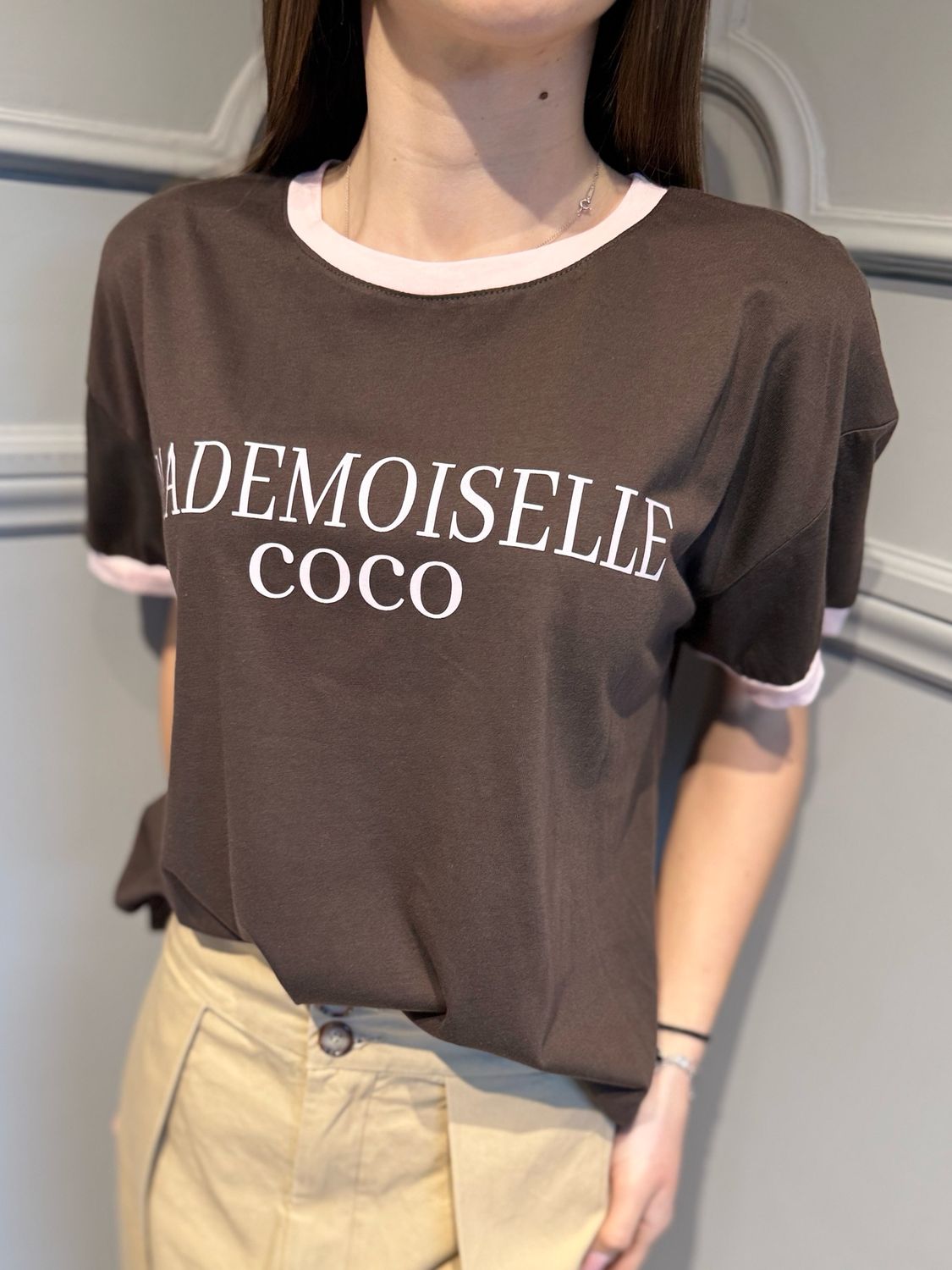 TENSIONE IN - t-shirt con stampa 26M4747 moro/rosa