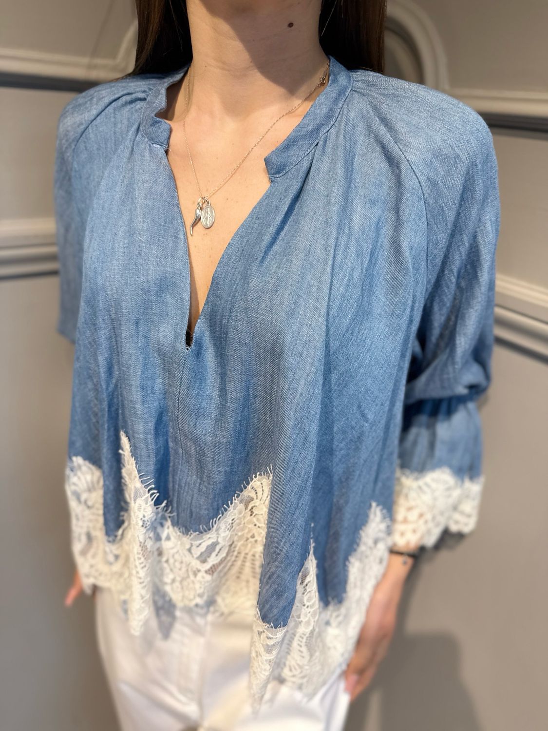 MOTEL - camicia con inserti in pizzo S26CB08 variante unica