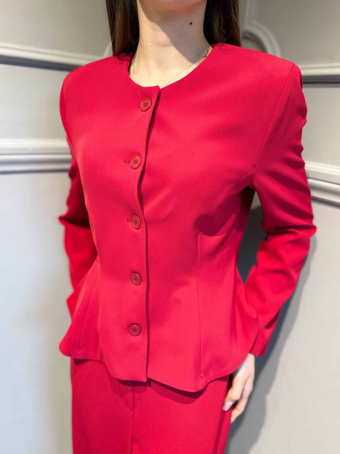 TENSIONE IN - completo giacca chanel svasata + pantalone palazzo elastico dietro tessuto fluido 26C4524 rosso