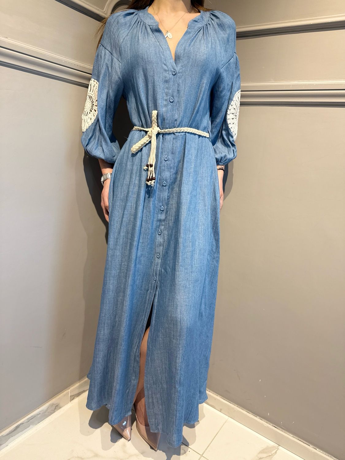 MOTEL - abito in chambray con ricamo S26A978 variante unica