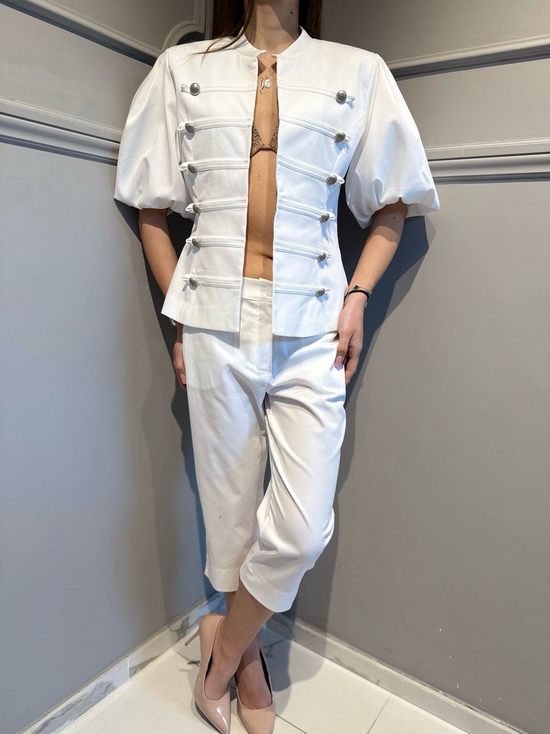 MOTEL - giacca maniche corte a palloncino napoleon 39066G bianco