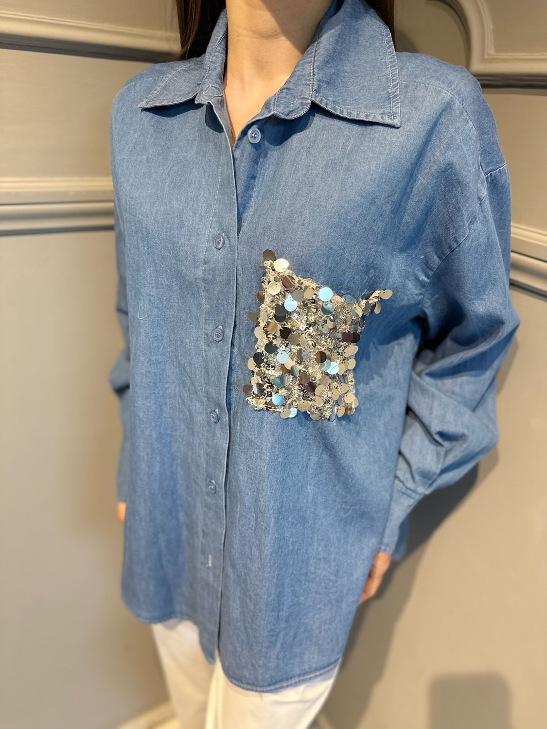 MOTEL - camicia in chambray con tasca in paillettes PE260153 variante unica
